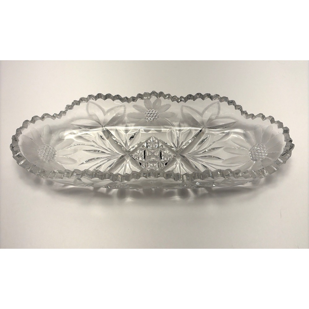 American Brilliant Cut Vintage Beautiful Glass Celery Relish Dish Sawtooth Rim